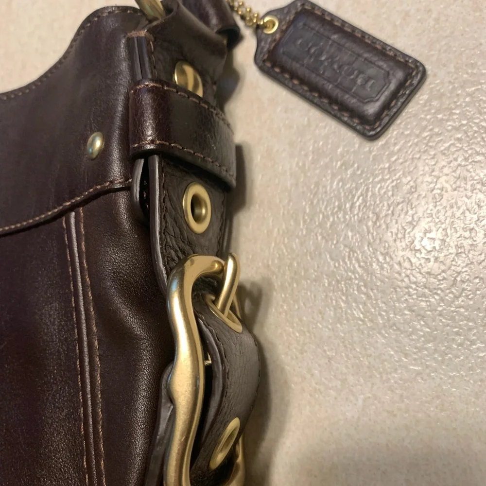 Coach Chocolate Leather Shoulder Bag with Gold Accents - Picture 10 of 12